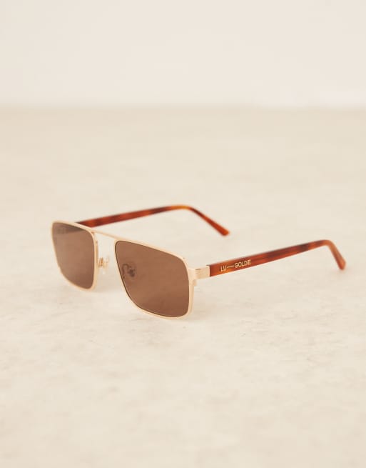 Lu Goldie Billie rectangle aviator sunglasses in chestnut, 5 of 5