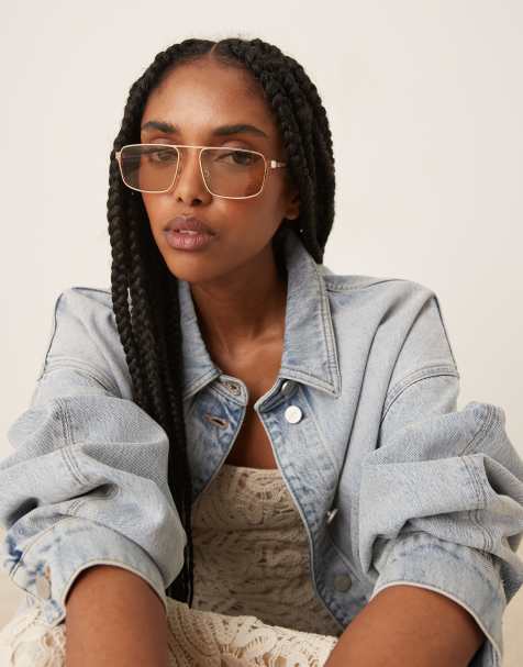 Lu Goldie Billie rectangle aviator sunglasses in tan - view 1