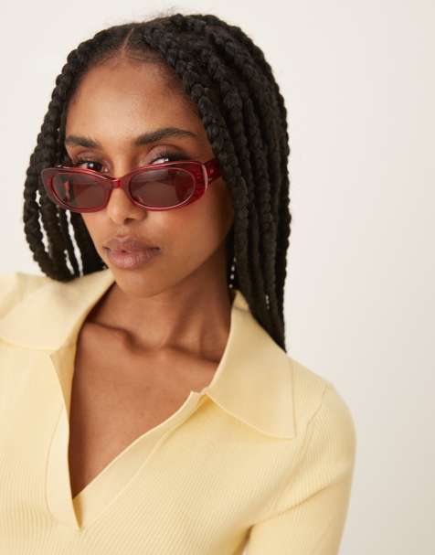 Lu Goldie Cali slim rectangle sunglasses in ruby - view 1