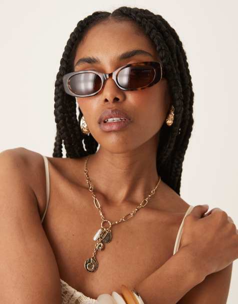 Lu Goldie Cali slim rectangle sunglasses in tort - view 1
