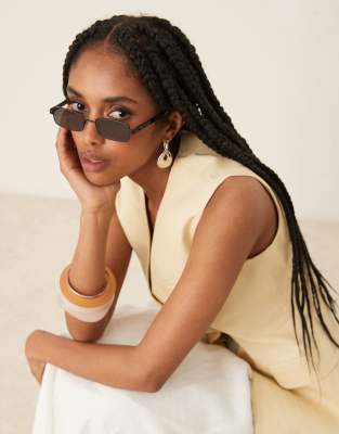Nina metal rectangle sunglasses in black