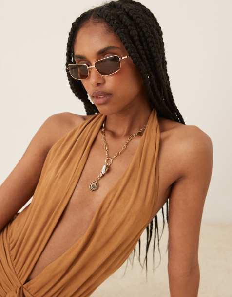 Lu Goldie Yuki rectangle metal frame sunglasses in coffee - view 1