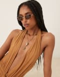 [Lu Goldie] Lu Goldie Yuki rectangle metal frame sunglasses in coffee-Brown No Size Coffee