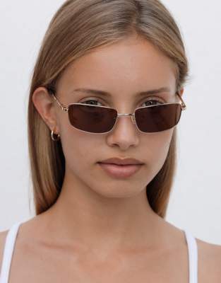 Lu Goldie - Yuki - Sonnenbrille mit eckigem Gestell aus Metall in Kaffeebraun