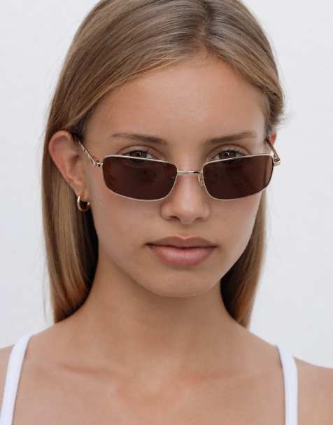 Lu Goldie – Yuki – Sonnenbrille mit eckigem Gestell aus Metall in Kaffeebraun - view 1