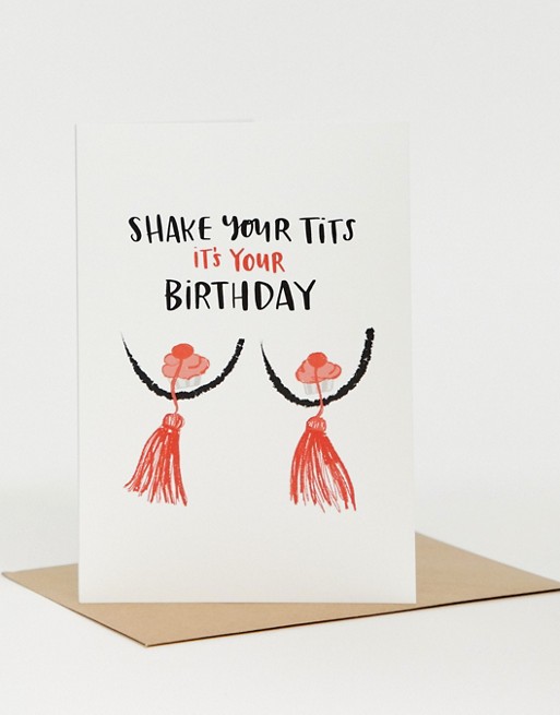 Lucy Maggie shake your tits birthday card