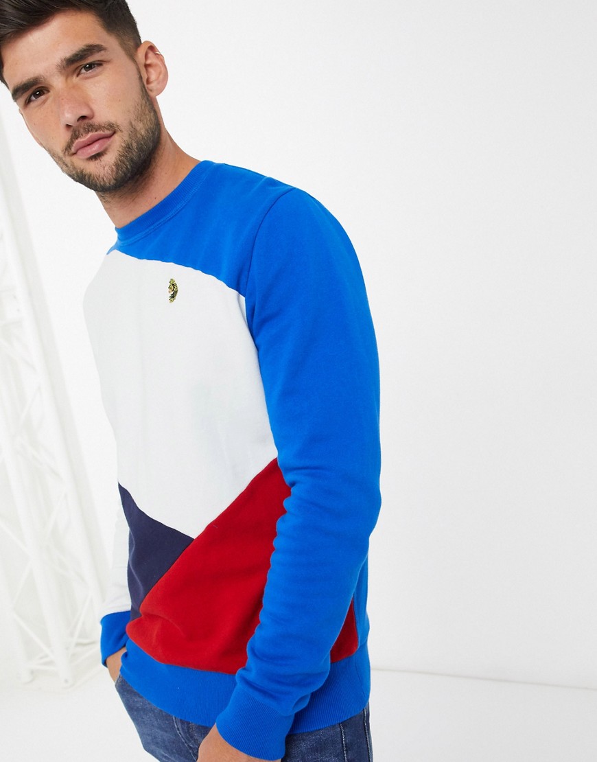 Luke Buster sport colour block sweatshirt-Navy