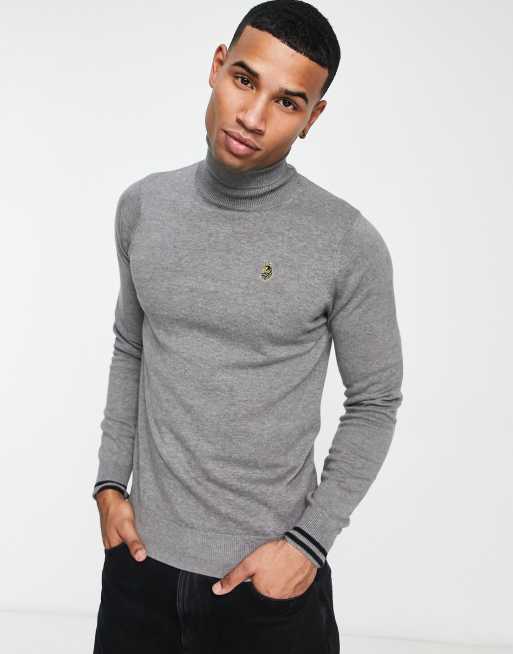 Luke knitted jumper with turtleneck in grey ASOS