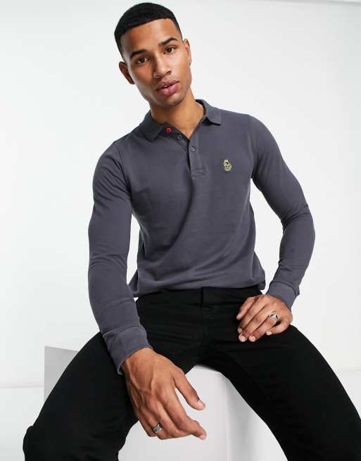 Custom 100% Cotton Men′ S Polo Shirt Hit Color Block Long Sleeve