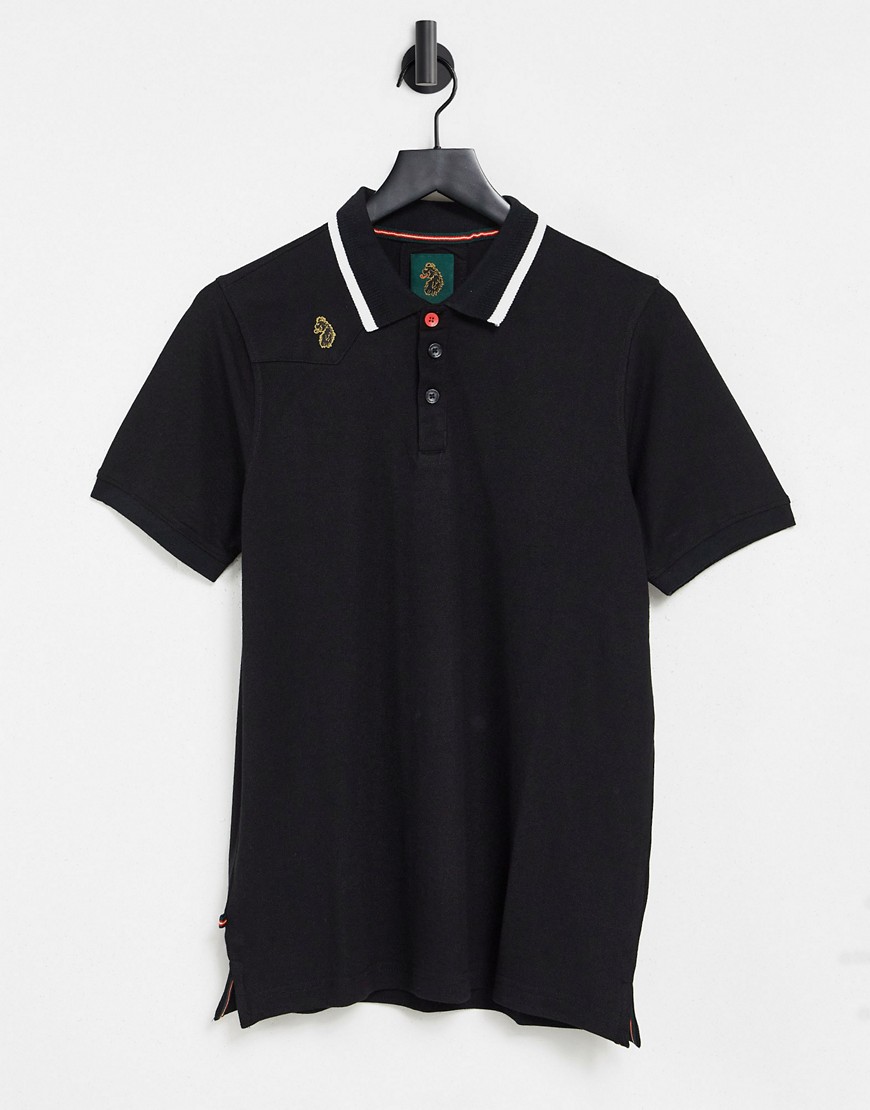 Luke Newtown tipping collar polo shirt-Black