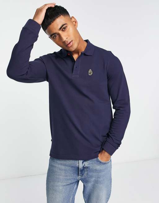 Luke - Polo met lange mouwen in marineblauw