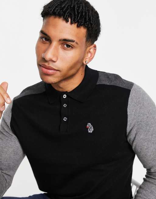 Luke Ross colour block knitted long sleeve polo shirt | ASOS