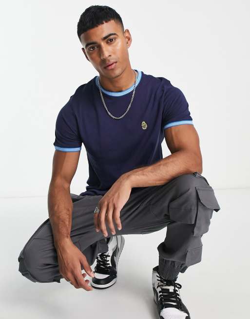 Luke - T-shirt met een gekleurd randje in blauw