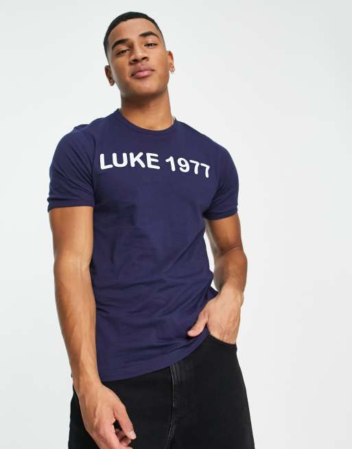 Luke - T-shirt met print in marineblauw
