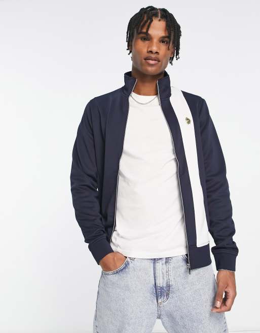 Luke zip through track top in navy & white | ASOS