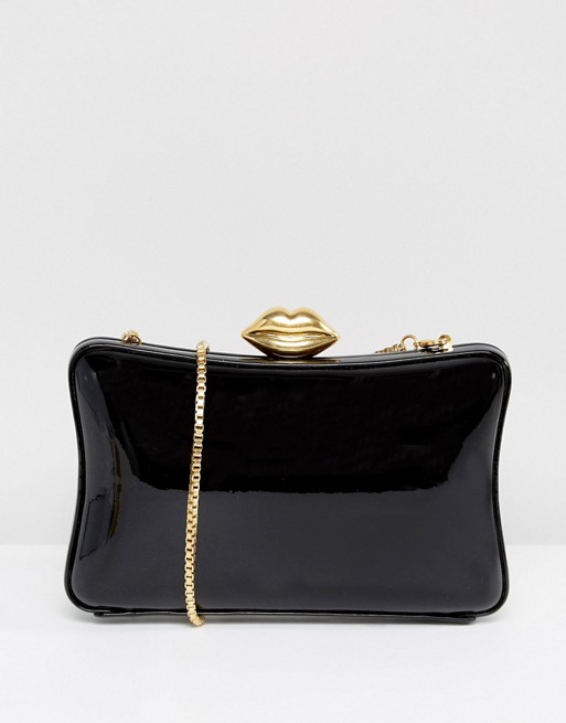 Lulu Guinness Patent Pillow Box Clutch Bag in Black & Gold | ASOS