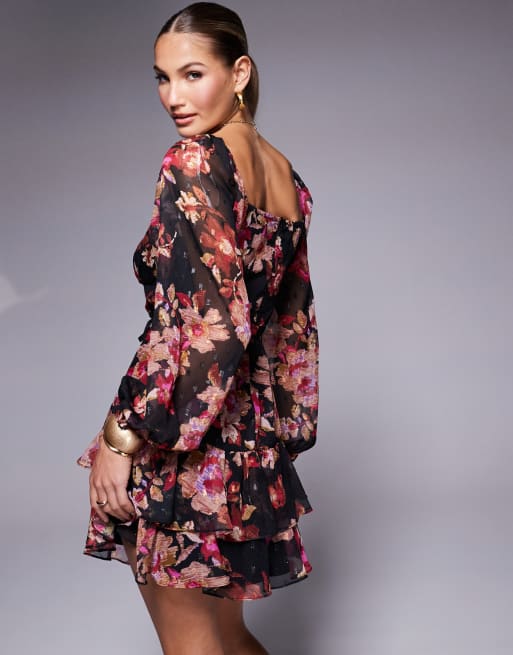 sachin and babi light blue dress Lulus playfully posh black floral organza tie main image 1