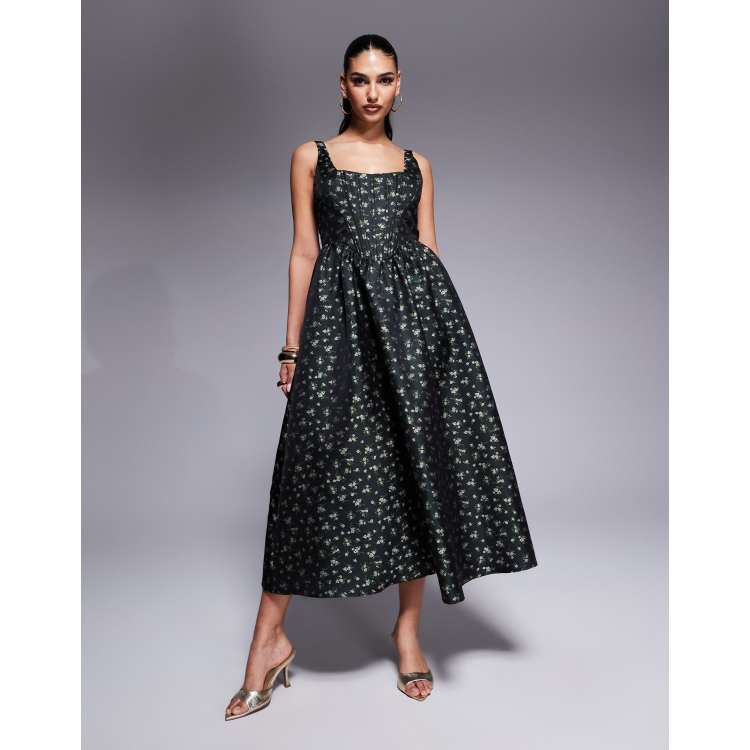 最終値下げ　Floral Jacquard Midi Dress Black Black Floral Jacquard Midi Dress | GANNI US