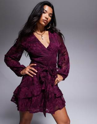 lulus embroidered mini dress in burgundy