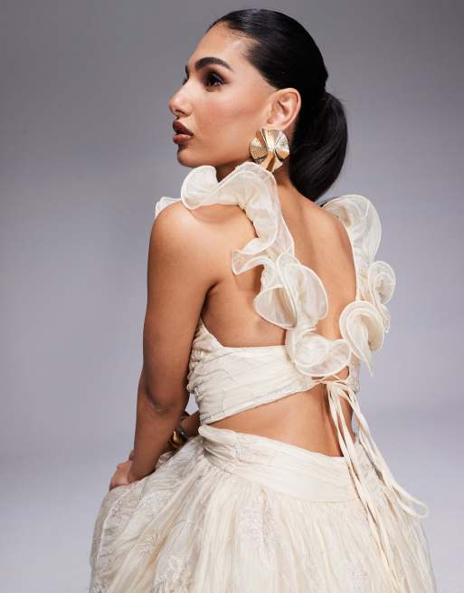Lulus embroidered organza midaxi dress in cream
