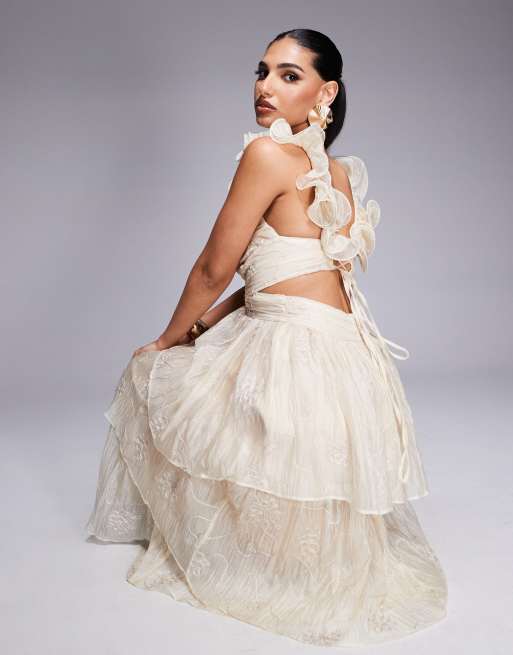 Lulus embroidered organza midaxi dress in cream