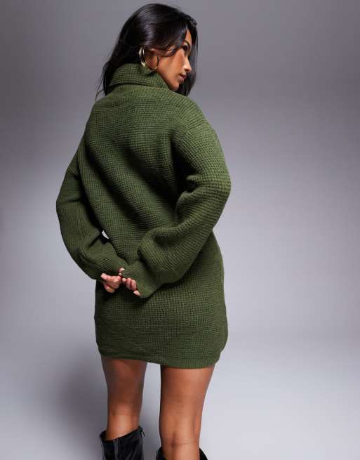 Lulus high neck knitted mini sweater dress in olive | ASOS