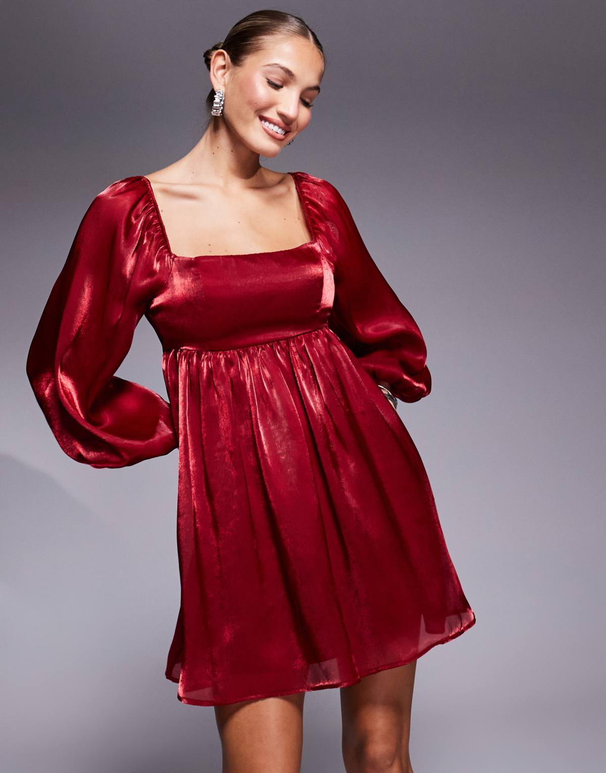 Lulus long sleeve babydoll mini dress in red