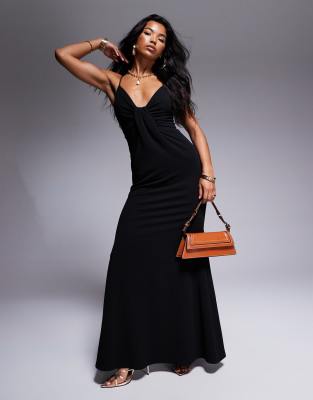 plunge cami maxi dress in black