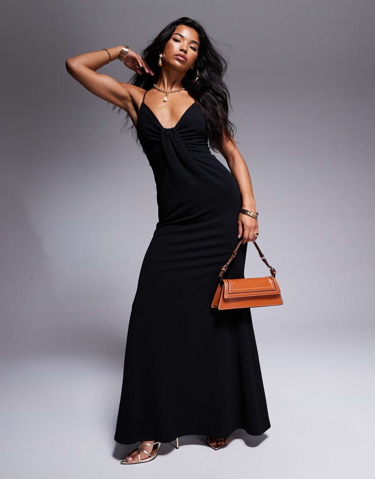 Lulus plunge cami maxi dress in black