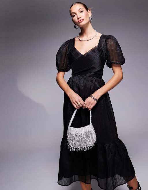princess polly baby blue dress Lulus puff sleeve midi tea dress in black