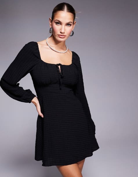 Lulus ruched bust balloon sleeve mini dress in black - view 1