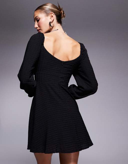 black balloon sleeve ruched bodycon dress BLISSFUL