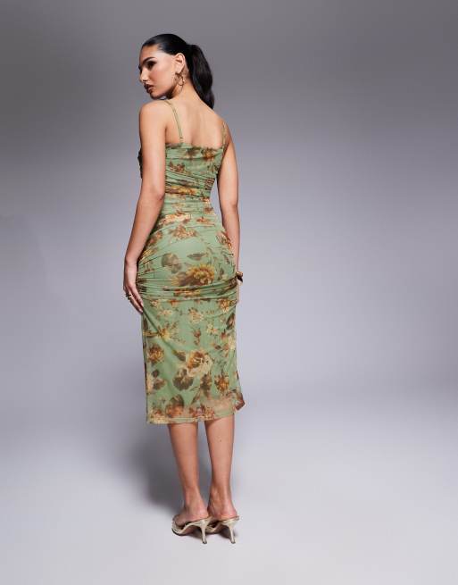 flo midi dress in lumen mesh green Estelle Fiora Long Sleeve Mesh Dress
