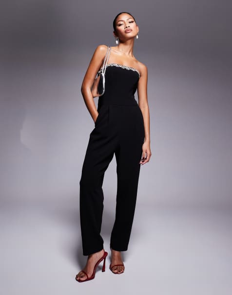 Lulus straight leg bandeau jumpsuit in black - view 1