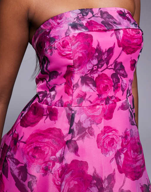 Lulu's strapless organza midi dress in pink floral, 4 of 4