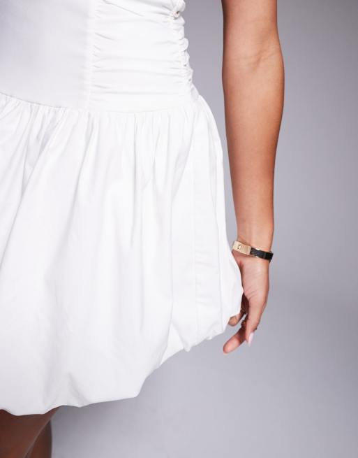 Lulu's strapless puff hem mini dress in white, 3 of 4