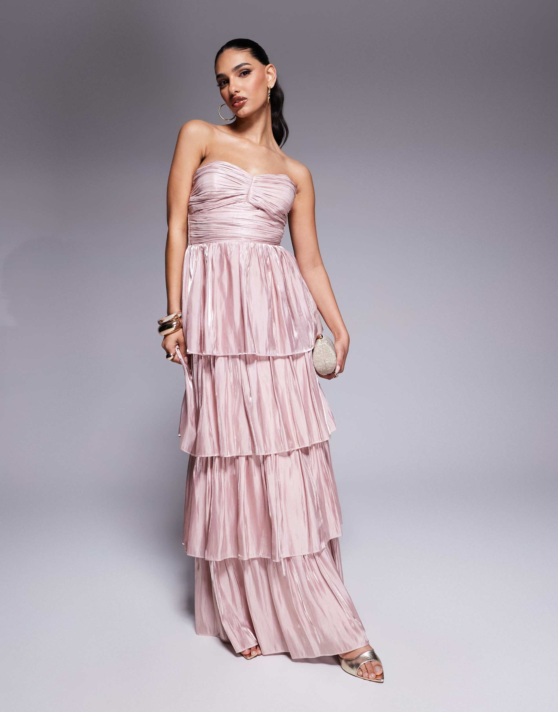 lulus strapless tiered maxi dress in mauve