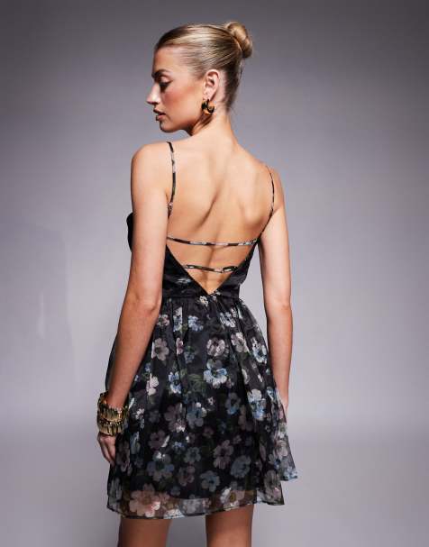 Lulu's tie back mini dress in black floral