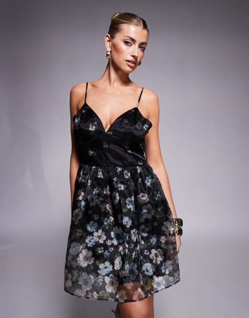 Lulu's tie-back mini dress in black floral