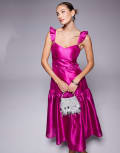 [Lulus] Lulus tiered midaxi dress in fuchsia pink XS Fuchsia Pink