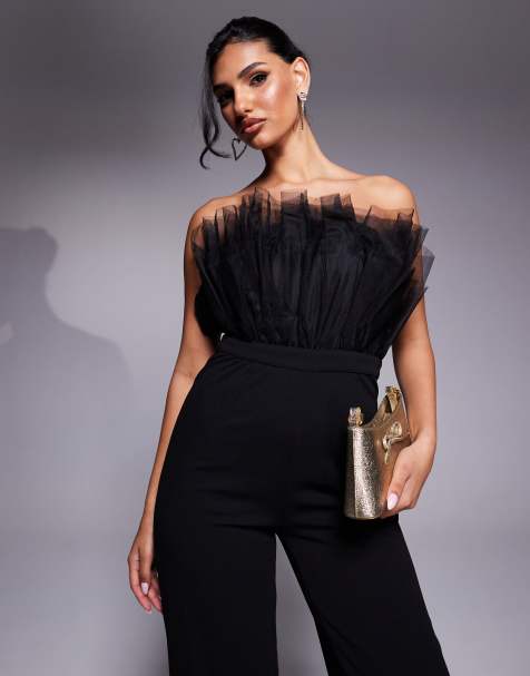 Lulus tulle bandeau top jumpsuit in black - view 1
