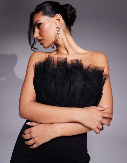 Lulus tulle bandeau top jumpsuit in black ASOS