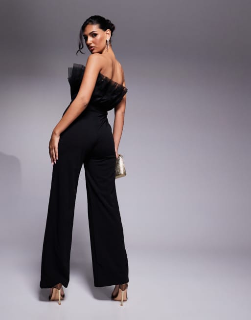 Lulus tulle bandeau top jumpsuit in black , 3 of 4