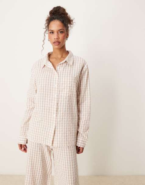 Luna – Beige pyjamasskjorta i oversize, del av set - view 1