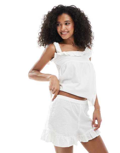 Luna - Ensemble de pyjama effet froissé à bretelles fines - Blanc - view 1