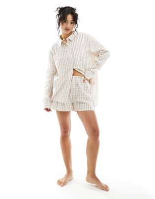 Luna - Mix & Match - Oversize-Pyjama-Shorts in Beige mit Vichy-Karo-Neutral