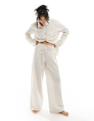 Luna - Mix & Match - Oversize-Pyjamahose in Beige mit Vichy-Karo-Neutral