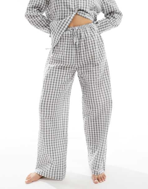 Luna Mix&Match oversized pajama bottoms in gray gingham - view 1
