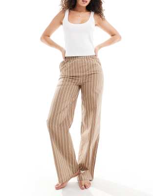 Luna - Oversize-Pyjamahose aus Baumwolle in Beige mit weitem Bein und Streifen-Bunt