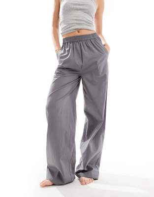 Luna Luna oversized cotton wide leg pyjama bottoms in grey steel